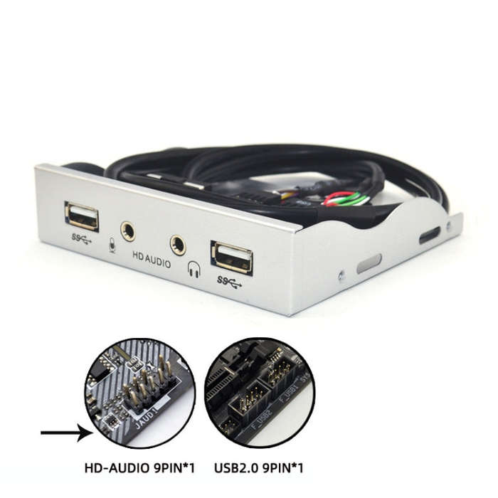 3.5-Inch  2 USB 2.0+HD AUDIO Port Desktop PC Case Floppy Drive Front Panel(Black)