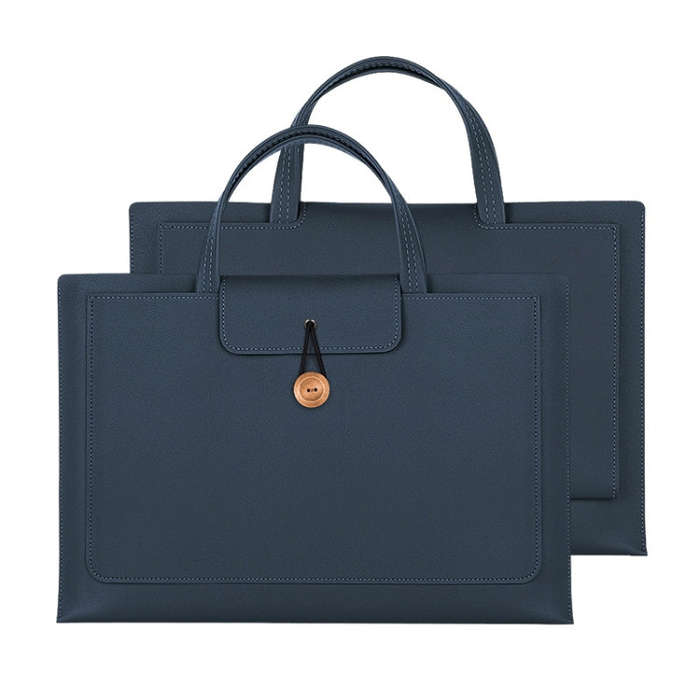 13.3/14 inch Elastic Button Laptop Waterproof PU Handbag(Navy)