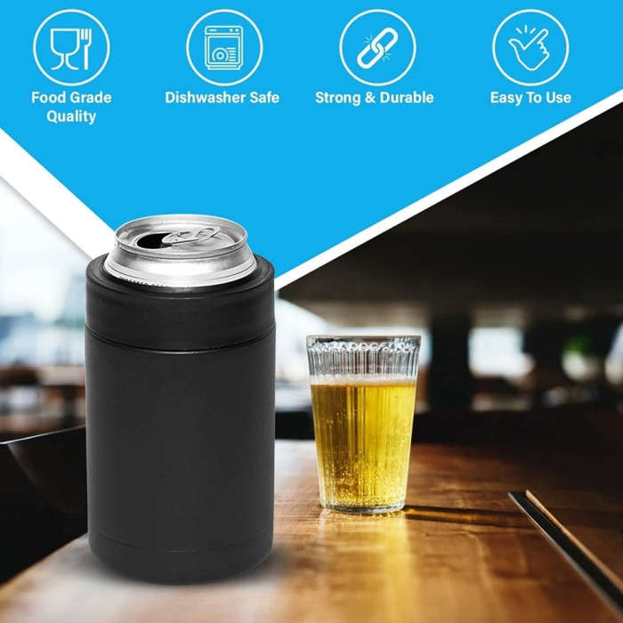 Double Vacuum 12oz Coke Can Insulated Mug 304 Stainless Steel Beer Cooler With Bottle Opener(Black)