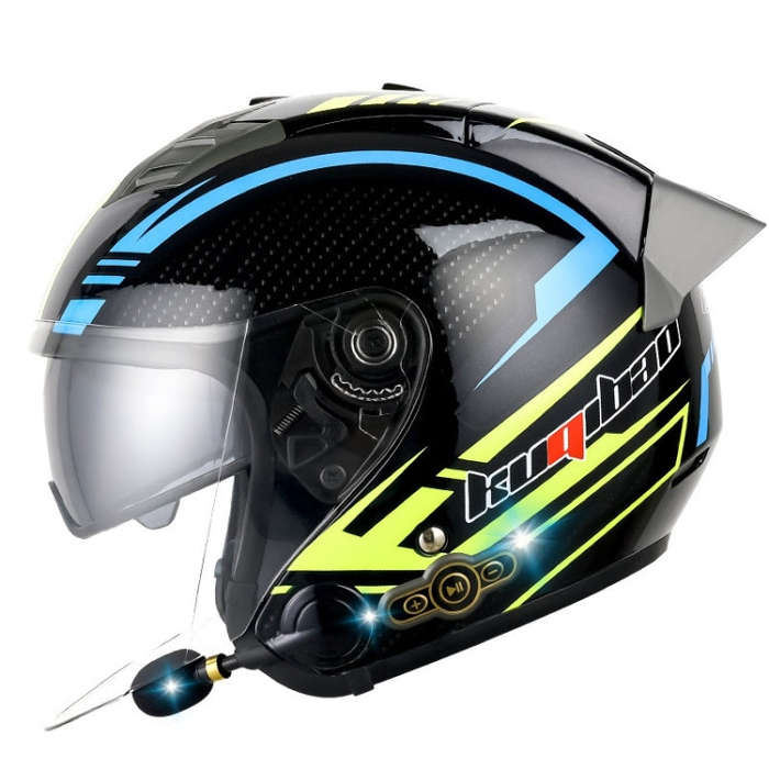 KUQIBAO Motorcycle Smart Bluetooth Sun Protection Double Lens Safety Helmet, Size: XXL(Bright Bla...