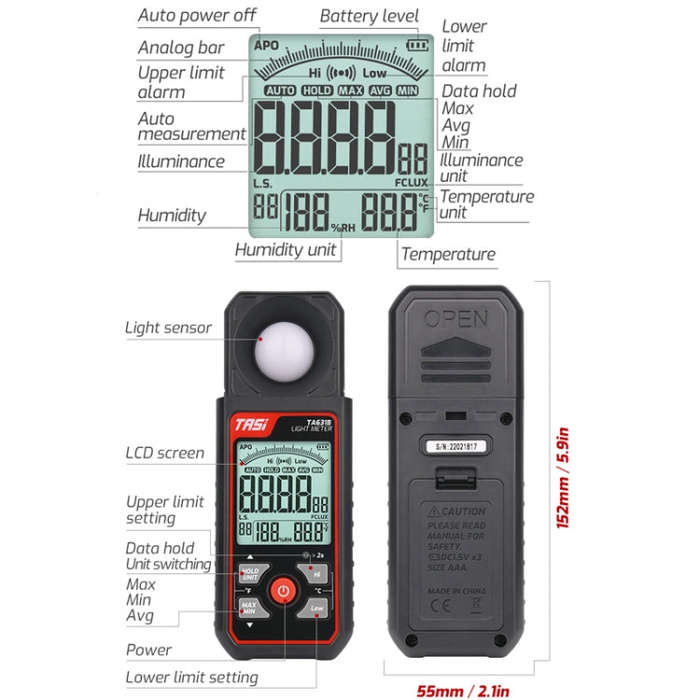 TASI TA631A 200,000 LUX Illuminating Meter Bright Test Instrument Brightness Light Meter