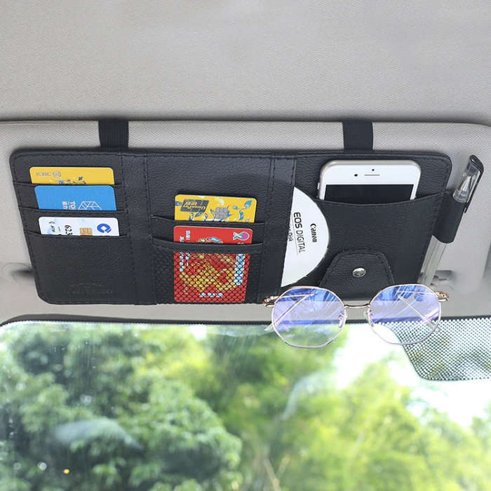Car Sun Visor Decorative Storage Bill Glasses Holder, Color: Black No Zipper