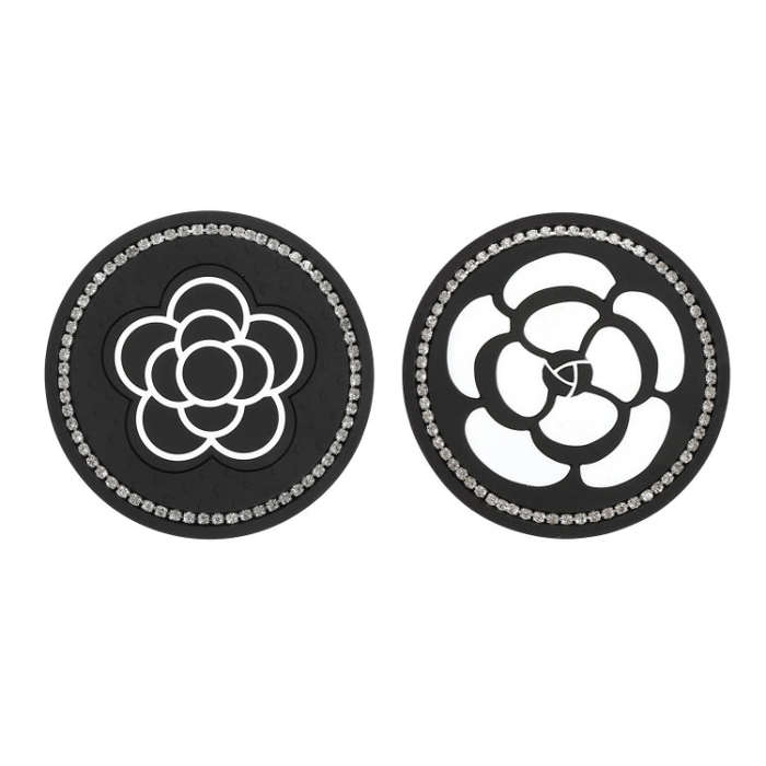 Car Water Cup Anti-skid Mat Door Slot Interior Modification Mat With diamond(Line Camellia)