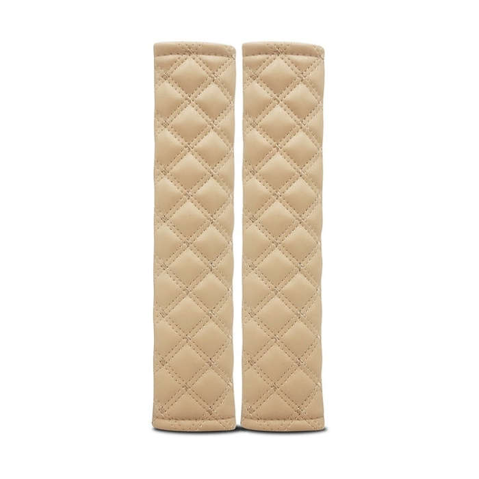 Rhombus Leather Seat Belt Shoulder Protector Pads, Color: Beige