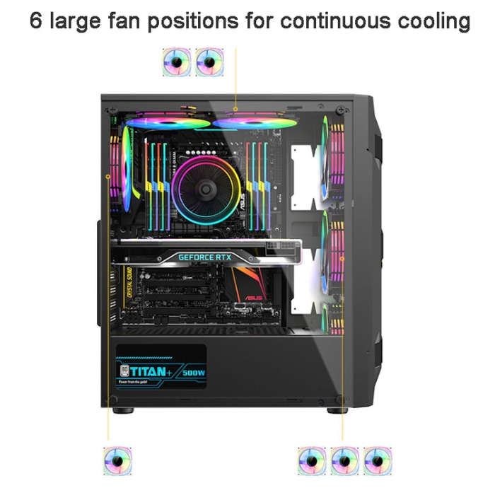 EVESKY Acrylic Side Transparent ATX Computer Case With 6 Fans Position And USB 3.0 Interface, Col...