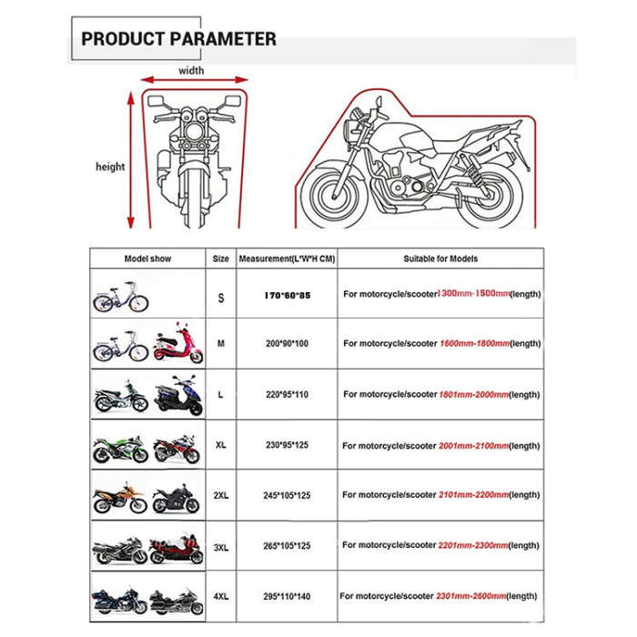 190T Motorcycle Rain Covers Dustproof Rain UV Resistant Dust Prevention Covers, Size: XXL(Black a...