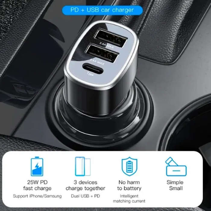 Yesido Y47 49W Double USB+Type-C/USB-C Port Car Fast Charger(Black)