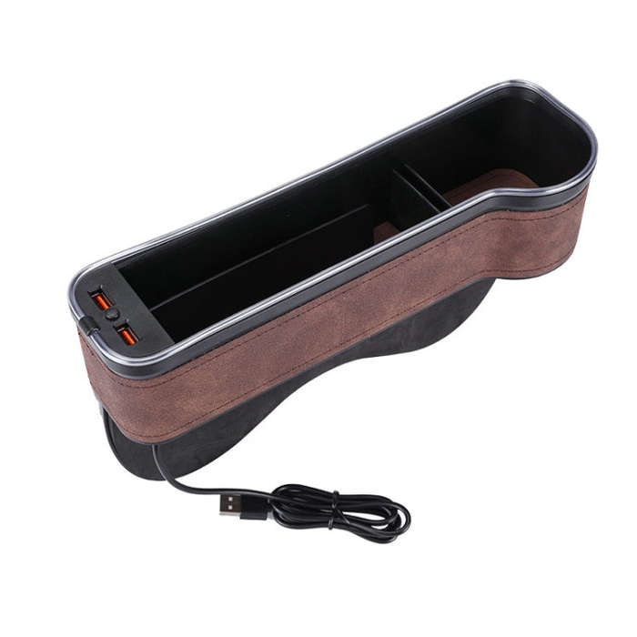 Car Central Control Seat Gap Storage Box with Dual USB Ambient Lights, Color: Suede Coffee Co-pilot