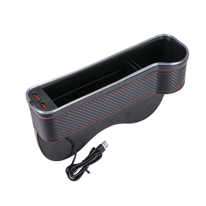 Car Central Control Seat Gap Storage Box with Dual USB Ambient Lights, Color: Carbon Fiber Black ...