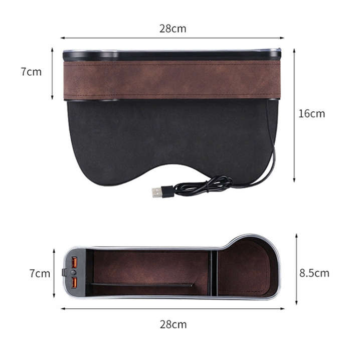Car Central Control Seat Gap Storage Box with Dual USB Ambient Lights, Color: Suede Wine Red Prin...