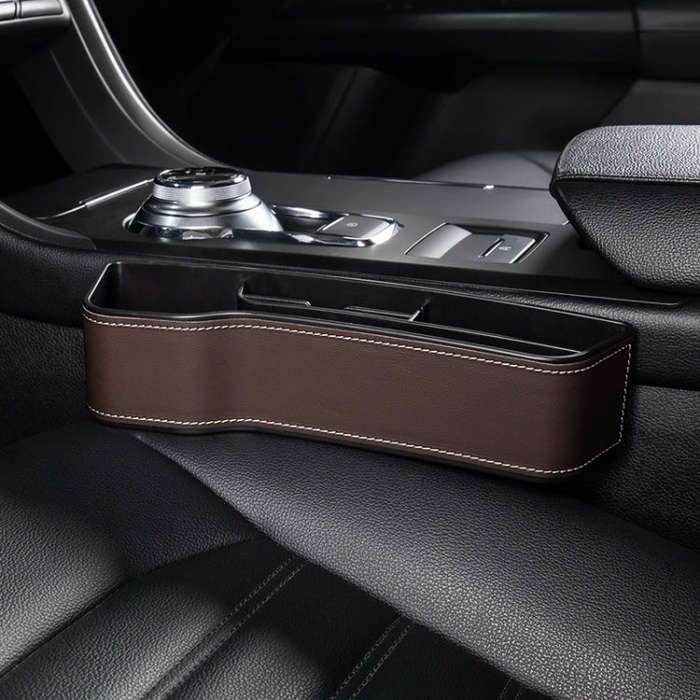 Car Crevice Storage Box Seat Decoration Finishing Box, Color: Mocha Brown Leather Principal Driver