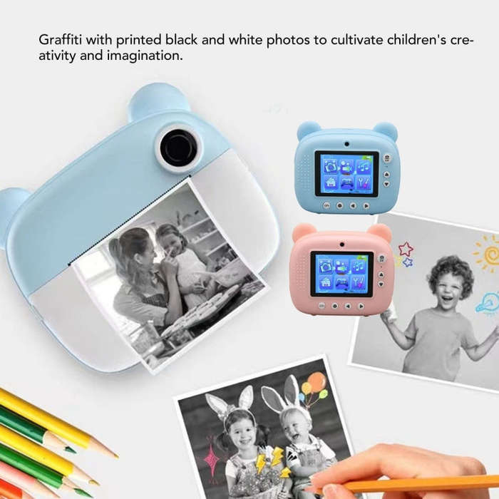 Children Instant Print Camera 1080P 2.4-Inch IPS Screen Dual Lens Photography Camera(Pink)