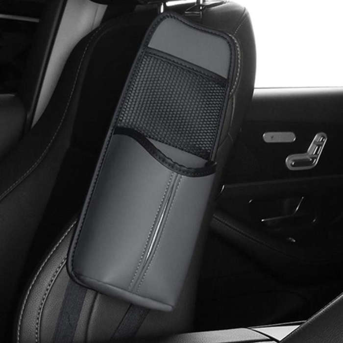 Car Seat Leather Multifunctional Tissue Water Cup Storage Hanging Bag(Grey)