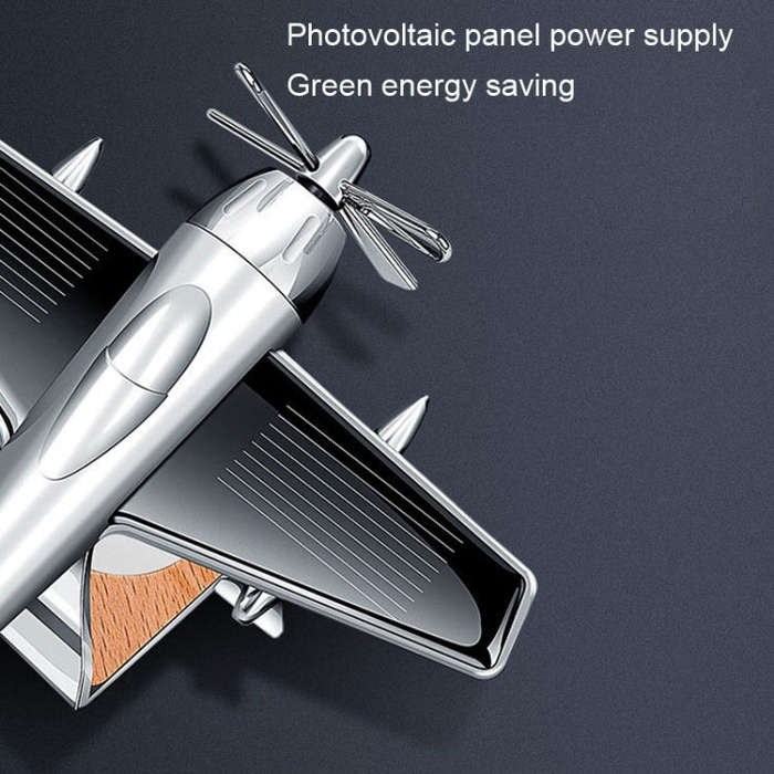 Solar Car Airplane Ornament Solid Aroma Diffuser Car Rotating Decoration Items(Silver)