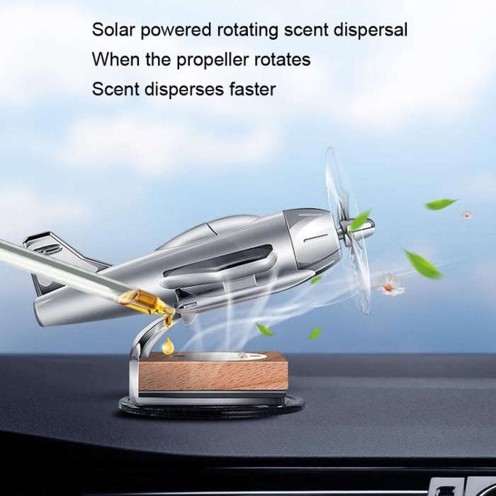 Solar Car Airplane Ornament Solid Aroma Diffuser Car Rotating Decoration Items(Silver)