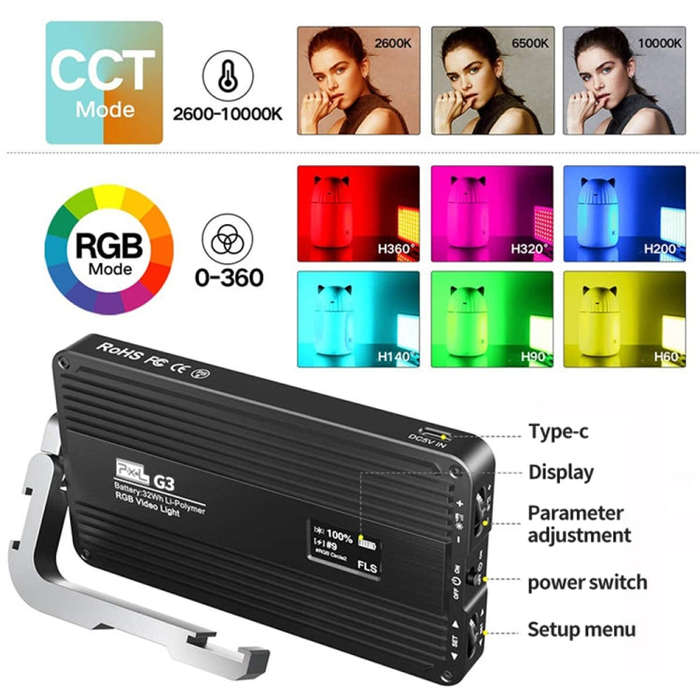 Pixel G3 Flat Panel RGB Fill Light Handheld Photography Camera Dimmable Desktop Mini Pocket Lamp(...