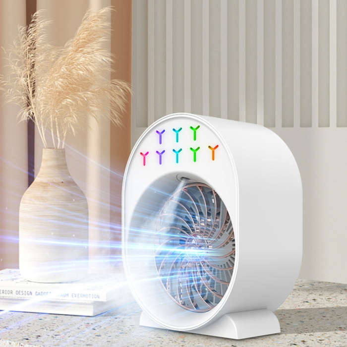 USB Spray Humidification Air Conditioning Fan Small Portable Desktop Air Cooler, Style: Plug-in (...