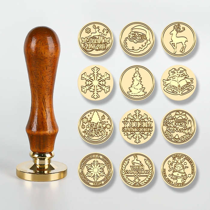 Christmas Series Fire Lacquer Seal Wood Grain Handle+Brass Seal Head(SD-31)