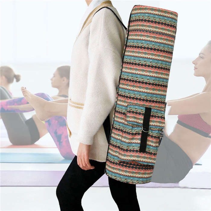 Printed Yoga Shoulder Backpack Thickened Yoga Mat Bag Sports Gym Bag(Color warm)