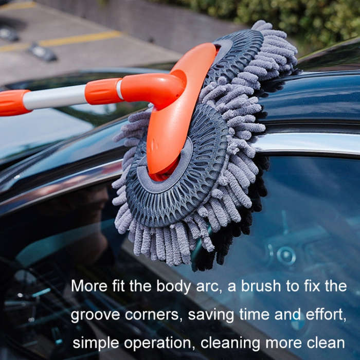 Car Wash Mop Soft Brush Long Handle Telescopic Rotary Car Cleaning Tool(Orange)