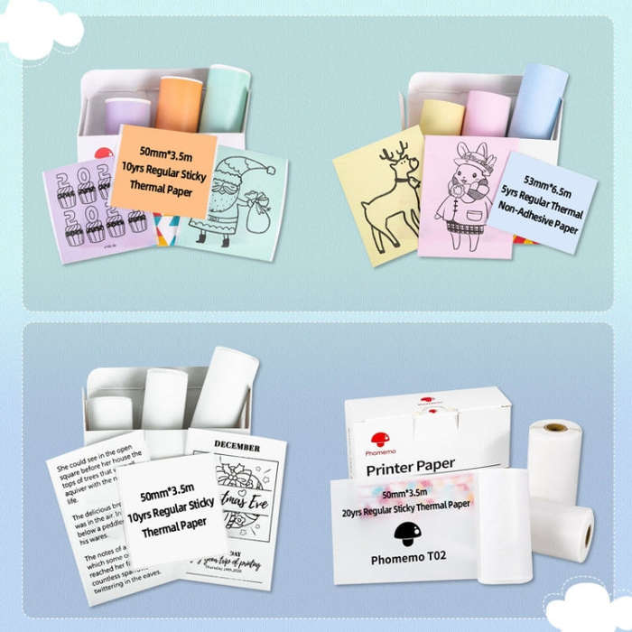 For Phomemo T02 3rolls Bluetooth Printer Thermal Paper Label Paper 50mmx3.5m 20 Years Milk Strawb...
