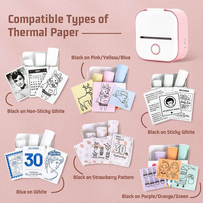 For Phomemo T02 3rolls Bluetooth Printer Thermal Paper Label Paper 50mmx3.5m 20 Years Milk Strawb...