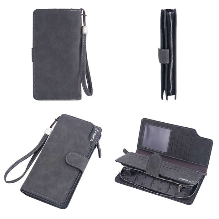 Baellerry Matte Leather Multi-card Slot Men Clutch Bag Zip Buckle Vintage Wallet(Black)