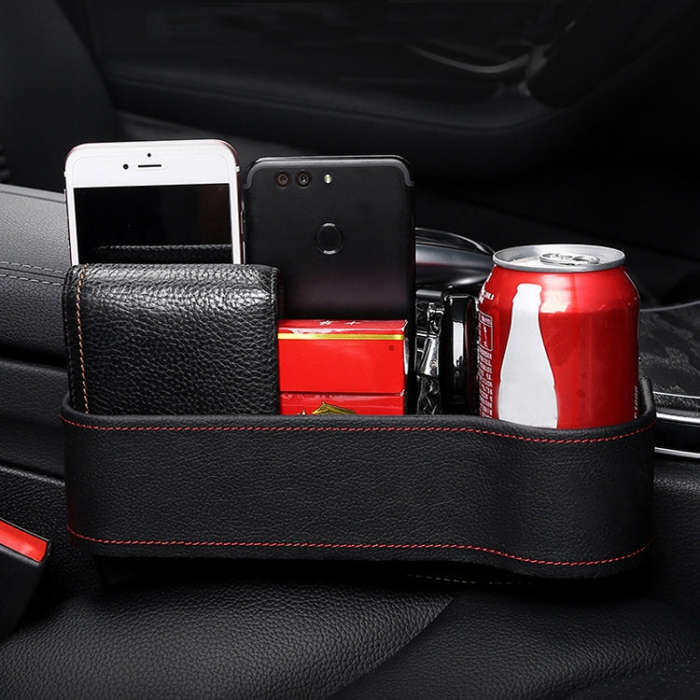 Car Seat Gap Interior PU Leather Storage Box Water Cup Holder(Principal Driver Brown)