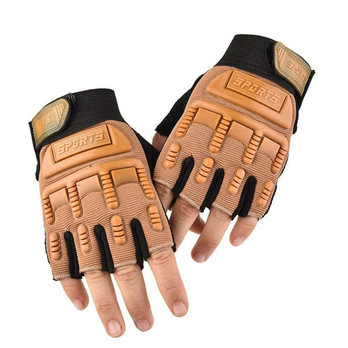 M Outdoor Riding Balance Wheel Skating Military Training Children Half-Finger Gloves(Sand Color)