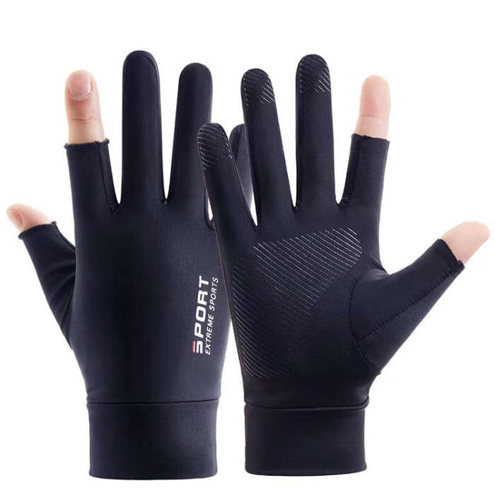 Free Code Summer Ice Silk Thin Sunscreen Gloves Fishing Non-slip Takeaway Rider Gloves(Two Finger...