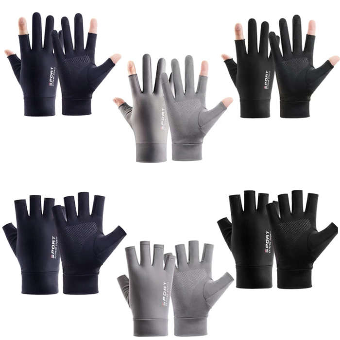 Free Code Summer Ice Silk Thin Sunscreen Gloves Fishing Non-slip Takeaway Rider Gloves(Two Finger...