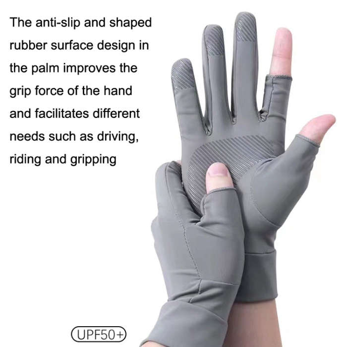 Free Code Summer Ice Silk Thin Sunscreen Gloves Fishing Non-slip Takeaway Rider Gloves(Two Finger...