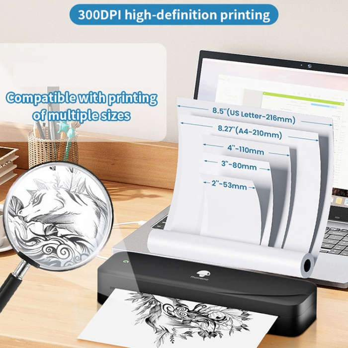 Phomemo M833  300dpi Wireless Bluetooth Thermal Printer Support Multi-Size Thermal Paper(White)