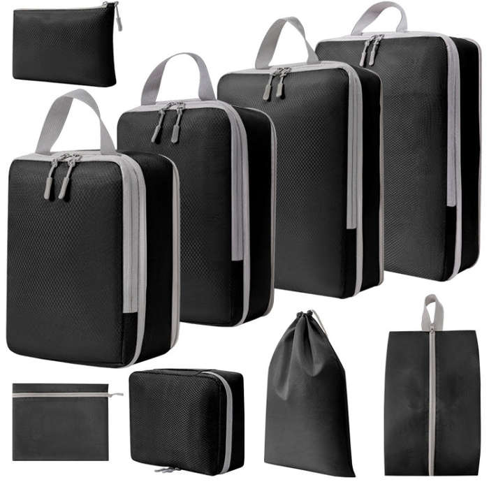 9 In 1  Compression Packing Cubes Expandable Travel Bags Luggage Organizer(Black)