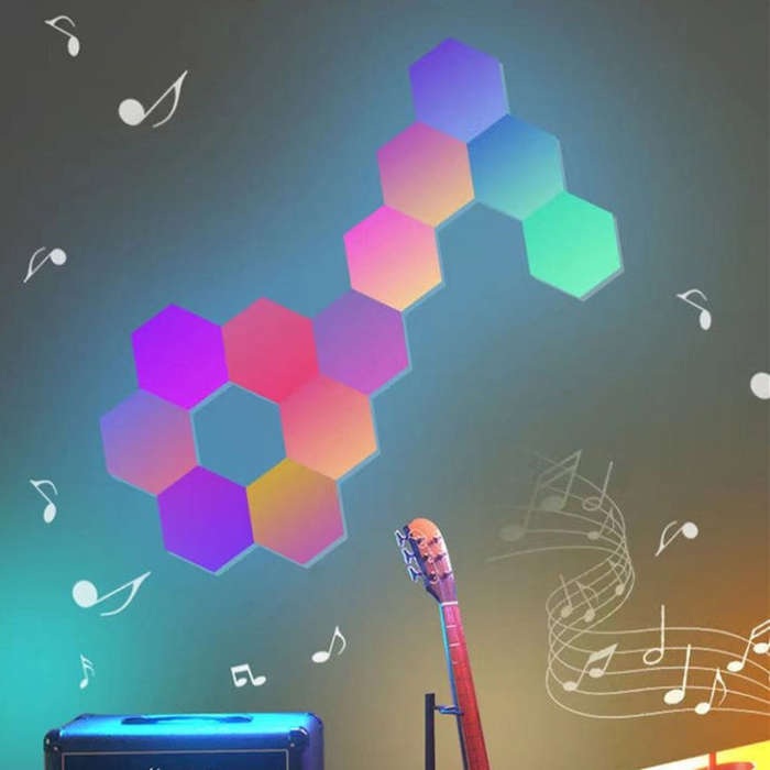 10pcs/set RGB Symphony Hexagon Lights DIY Bedside Ambient Wall Lamp Smart Honeycomb Light(WIFI-APP)