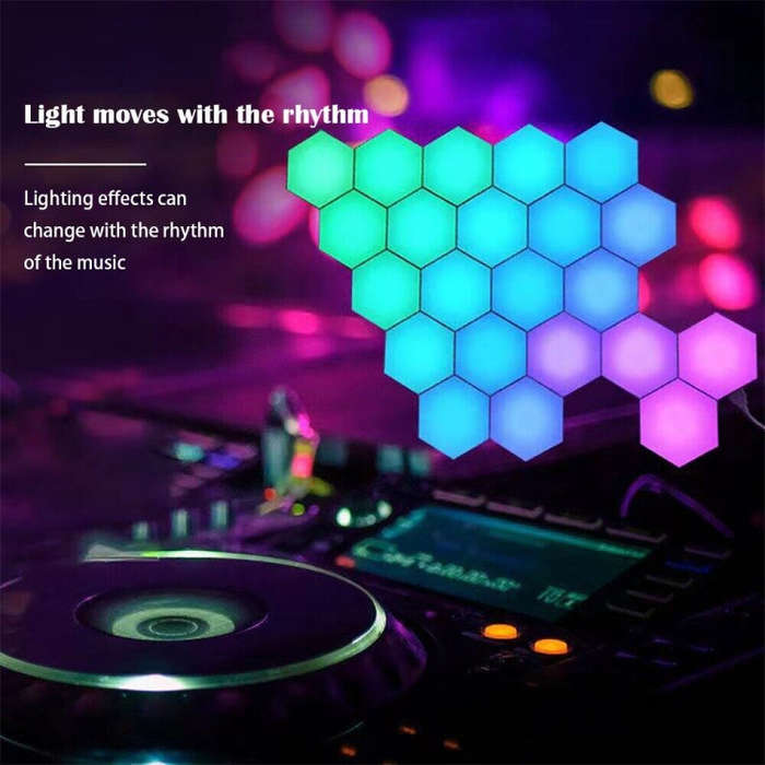 10pcs/set RGB Symphony Hexagon Lights DIY Bedside Ambient Wall Lamp Smart Honeycomb Light(WIFI-APP)