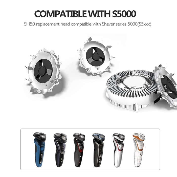 For Philips Electric Shaver S5000 Series SH50 Replacement Blade Head Integral Three Head(Silver)
