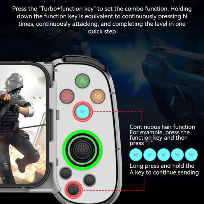 D7 BT5.0 Retractable Gamepad With Light For PC / Android / IPhone /Win7 10 11/Mac OS/Switch(White)