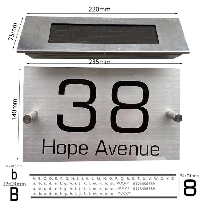 Large-18LEDs Two-color Light Stainless Steel Solar House Number Wall Light LED Address Indication...