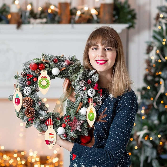 50pcs/set  Christmas Hanging Wood Chip Light Bulb DIY Blank Hanging Tag