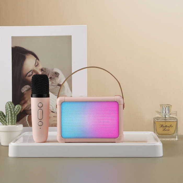 Portable RGB Lighting Effect Bluetooth Speaker Home Mini Karaoke Audio, Style: Single Microphone+...