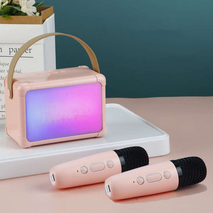 Portable RGB Lighting Effect Bluetooth Speaker Home Mini Karaoke Audio, Style: Single Microphone+...