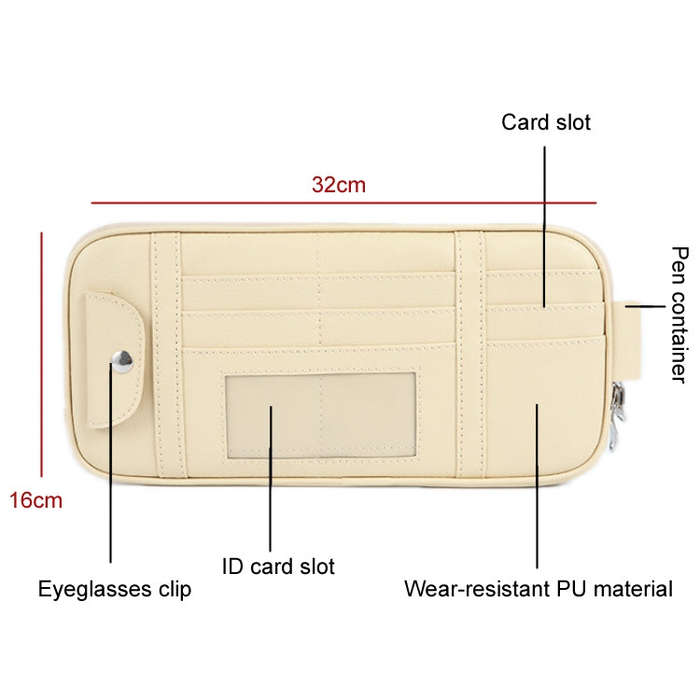 Car Driver License Storage Bag Sun Visor Sunglasses Card Holder, Color: Beige