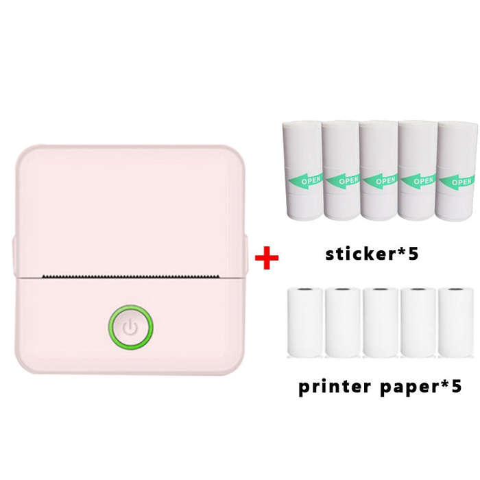 X6 200DPI Student Homework Printer Bluetooth Inkless Pocket Printer Pink 5 Printer Paper+5 Stickers
