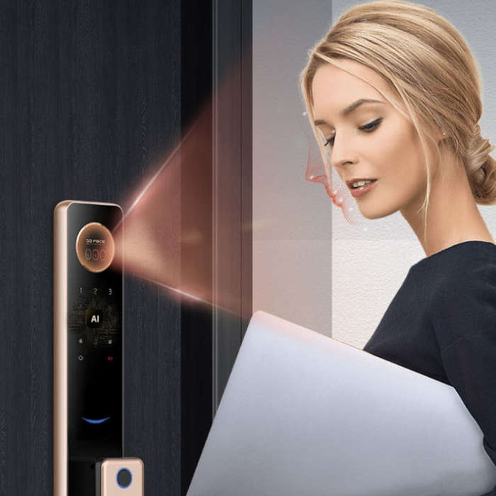 T100A  3D Face Recognition Fingerprint Code Card Digital Door Lock(Space Gray)