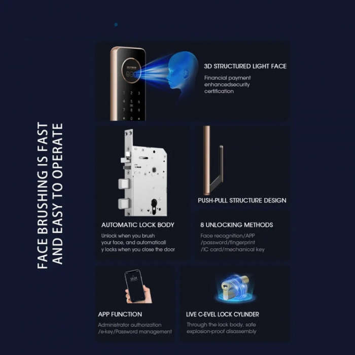T100A  3D Face Recognition Fingerprint Code Card Digital Door Lock(Space Gray)