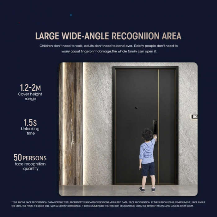 T100A  3D Face Recognition Fingerprint Code Card Digital Door Lock(Space Gray)