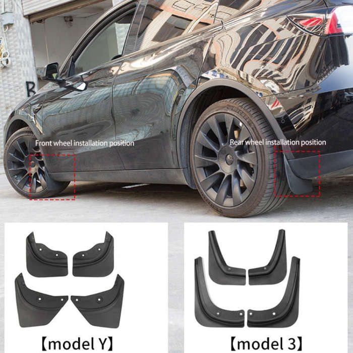 For Tesla Model Y 4pcs /Set Splash Guards Matte Fender No Drilling Required Upgraded PP Material