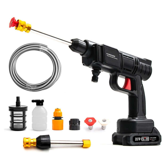 HILDA 21V High Pressure Water Torch Lithium Car Washer Plastic Package, Model: UK Plug + 1 Battery