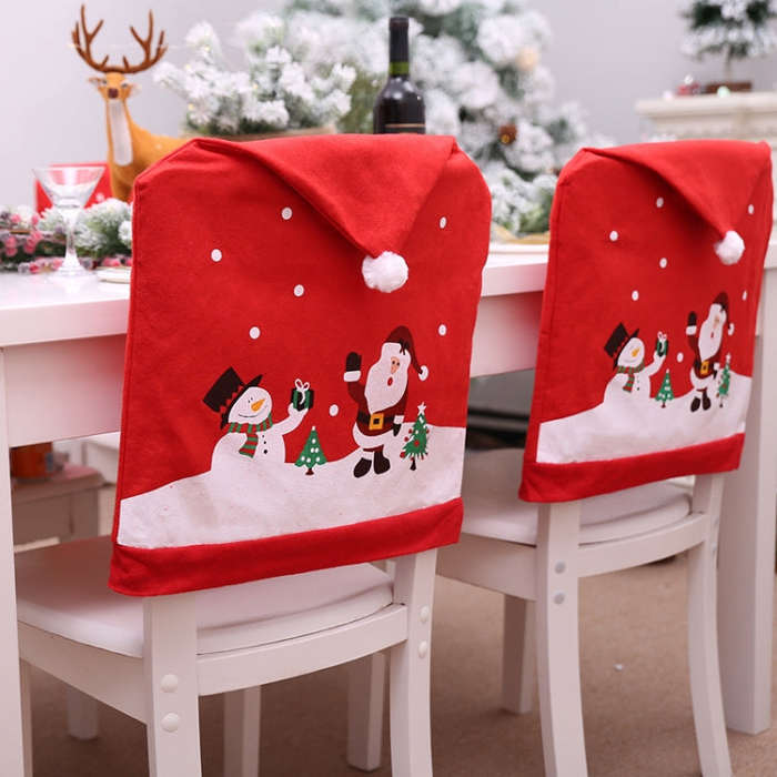 Christmas Decorations Old Man Snowman Chair Cover Hotel Restaurant Festive Arrangement Seat Cover...
